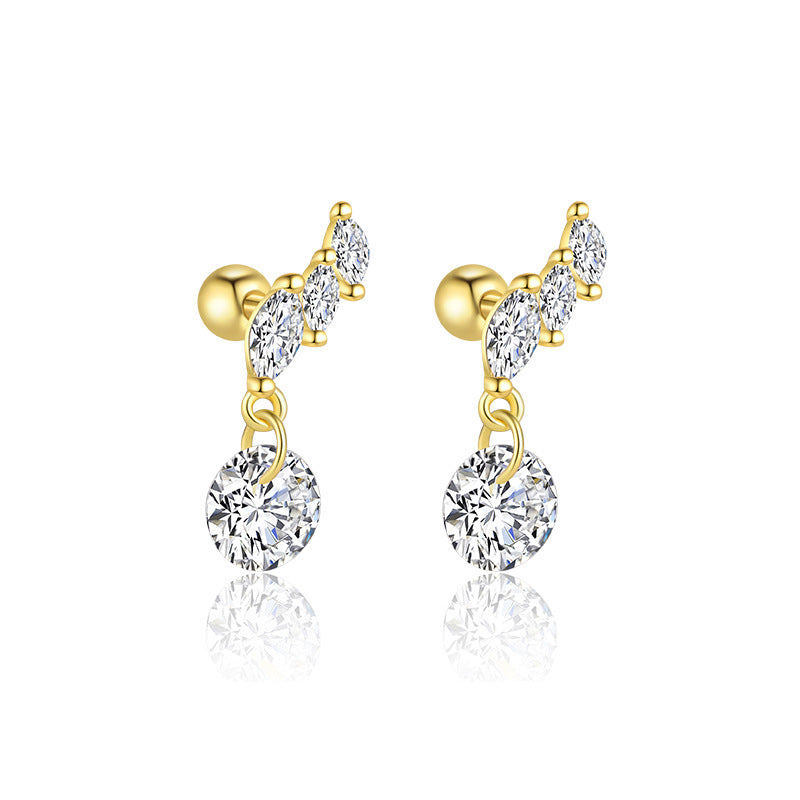 S925 Sterling Silver Star and Moon Zirconia Round Head Earrings Set for Women