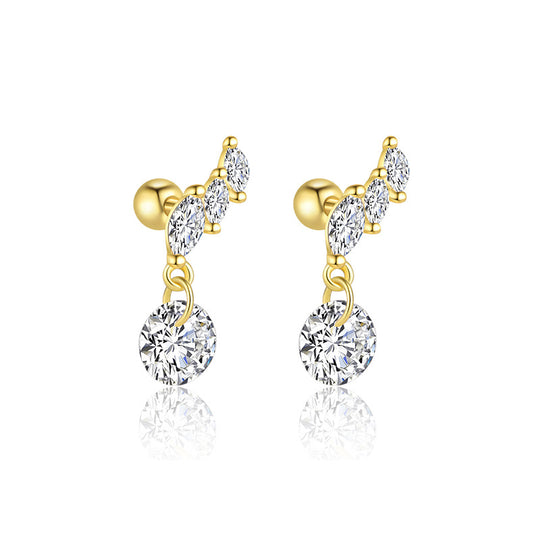 S925 Sterling Silver Star and Moon Zirconia Round Head Earrings Set for Women