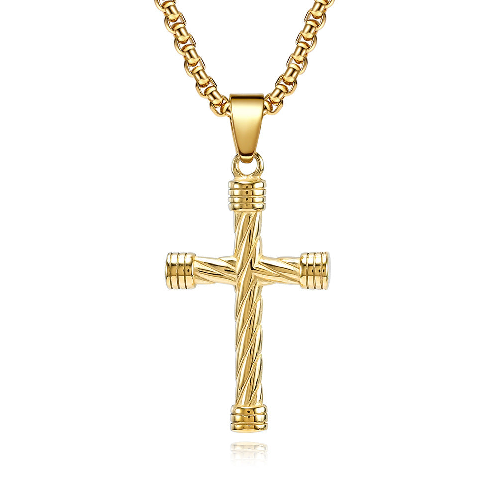 Stainless Steel Twisted Cross Pendant Necklace