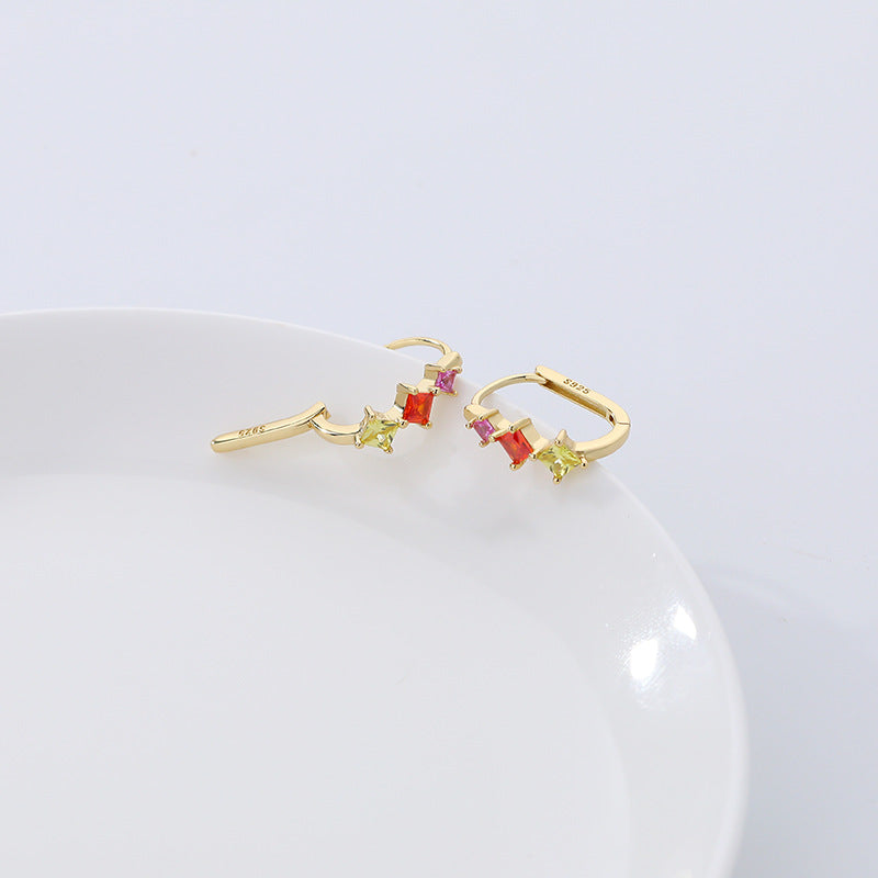 925 Sterling Silver Oval Colorful Zirconia Earring