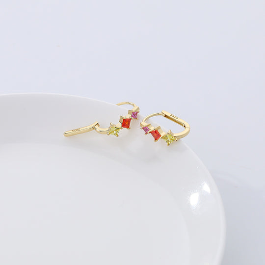 925 Sterling Silver Oval Colorful Zirconia Earring