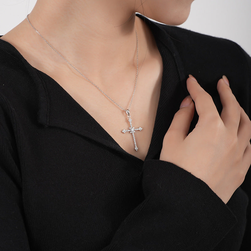 S925 Sterling Silver Zirconia Cross Necklace