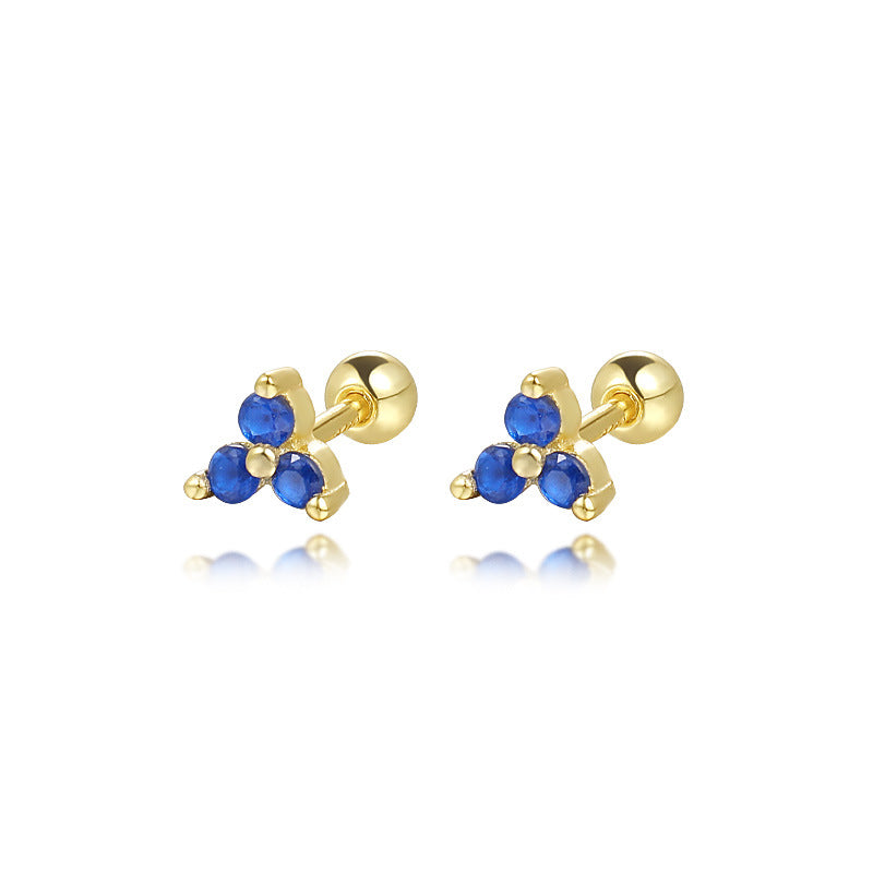 S925 Sterling Silver Triangle Colored Zirconia Stud Earrings