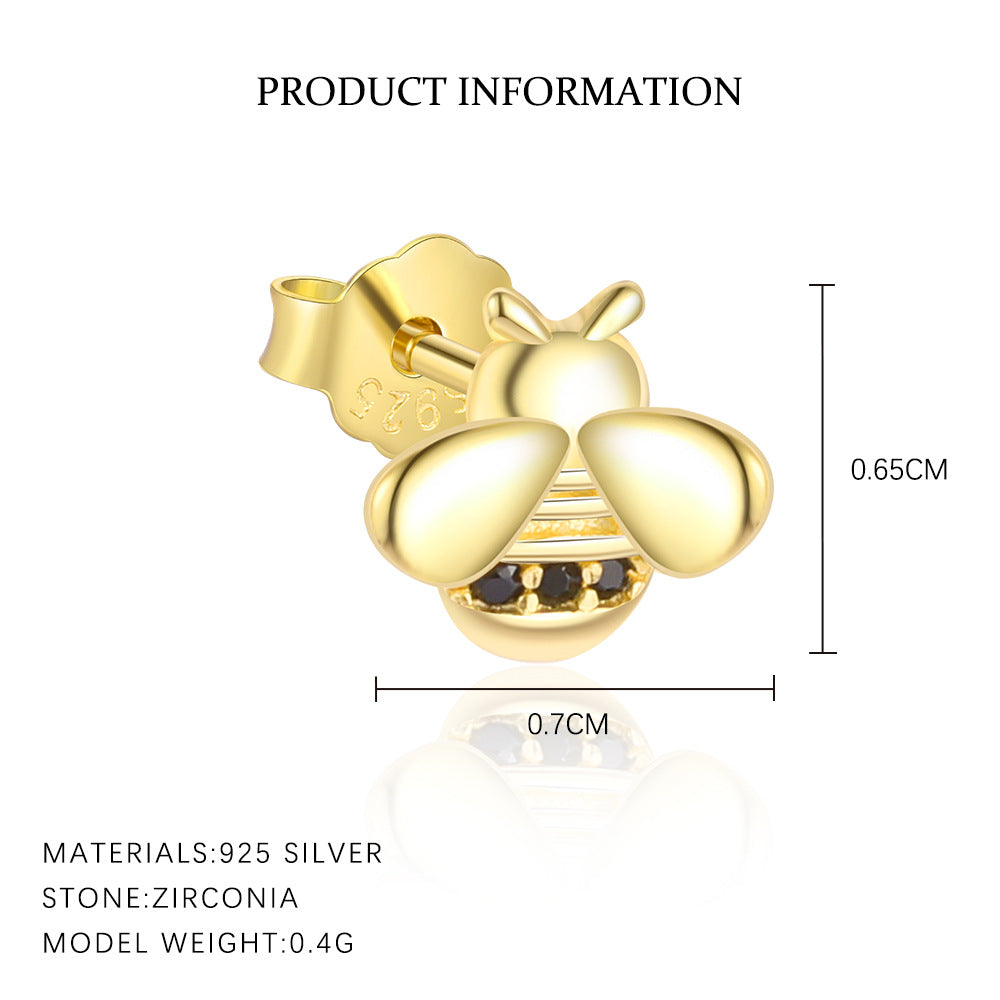 S925 Sterling Silver Animal Black Zirconia Personalized Earrings For Women