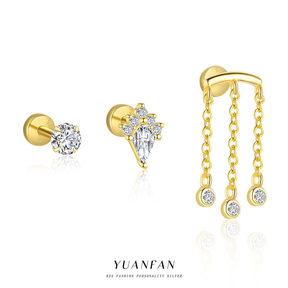S925 Sterling Silver Geometric White Zirconia Earrings for Women