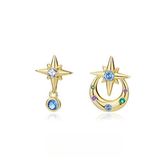925 Sterling Silver Asymmetrical Octopus Stud Earrings