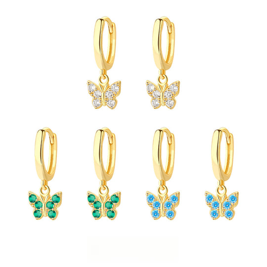 S925 Sterling Silver Butterfly Zircon Earrings