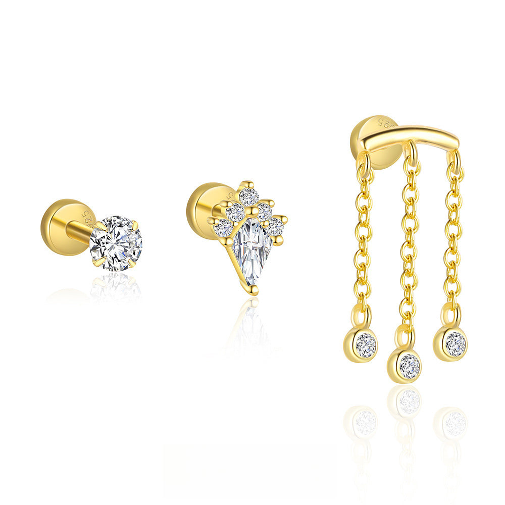 S925 Sterling Silver Geometric White Zirconia Earrings for Women