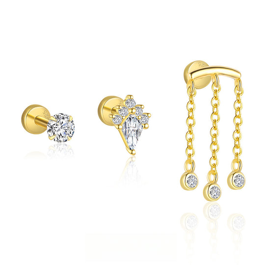 S925 Sterling Silver Geometric White Zirconia Earrings for Women