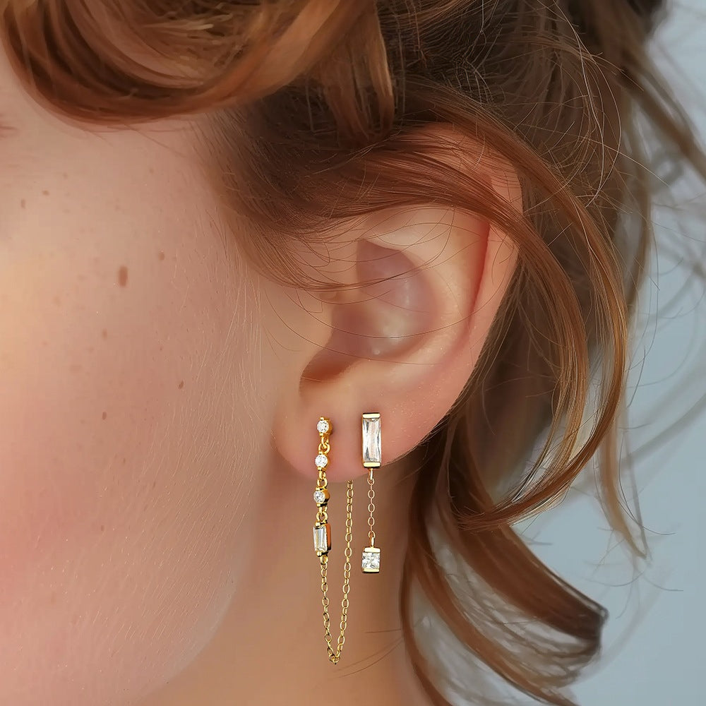 S925 Sterling Silver Geometric Zirconia Earrings for Women