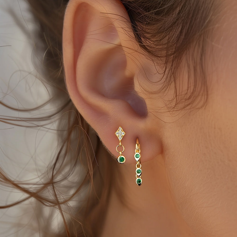 S925 Sterling Silver Green Zirconia Fashion Earrings for Women
