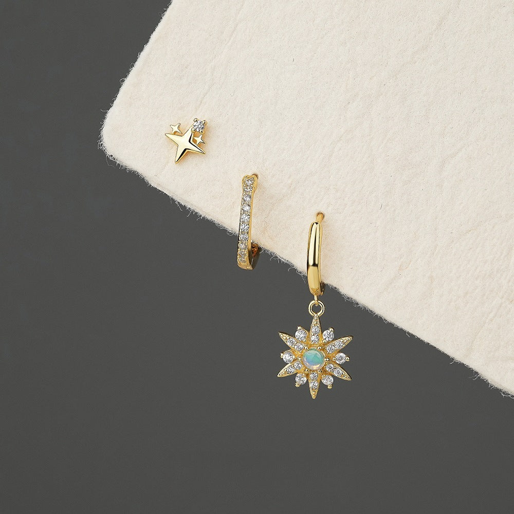 S925 Sterling Silver Starburst Zirconia Earrings for Women