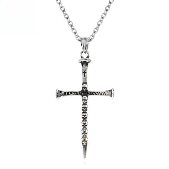 Vintage Dark Style Skull Stainless Steel Cross Necklace Gothic Jewelry