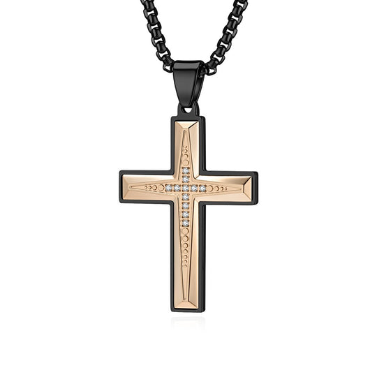 Two-Tone Plated Stainless Steel Zircon Cross Pendant Necklace