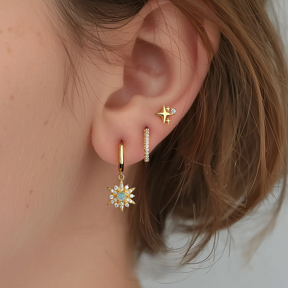 S925 Sterling Silver Starburst Zirconia Earrings for Women
