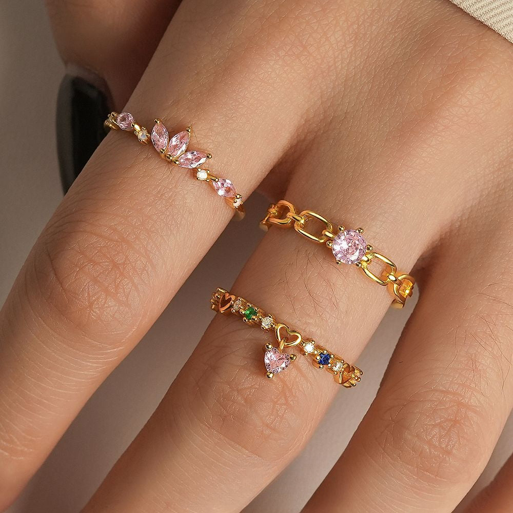 S925 Sterling Silver Colorful Diamond Flower Ring for Women