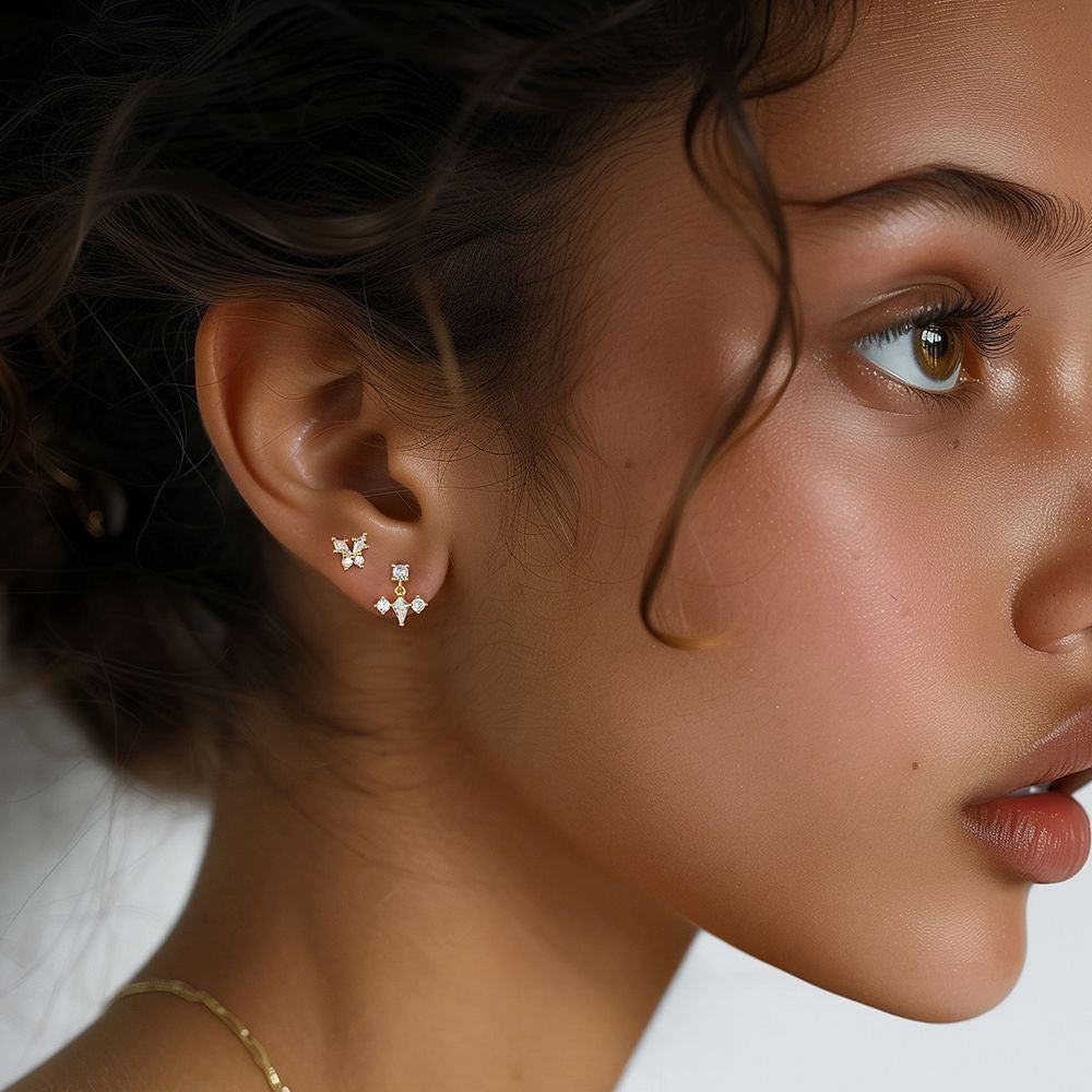S925 Sterling Silver French Zirconia Round Head Earrings for Women