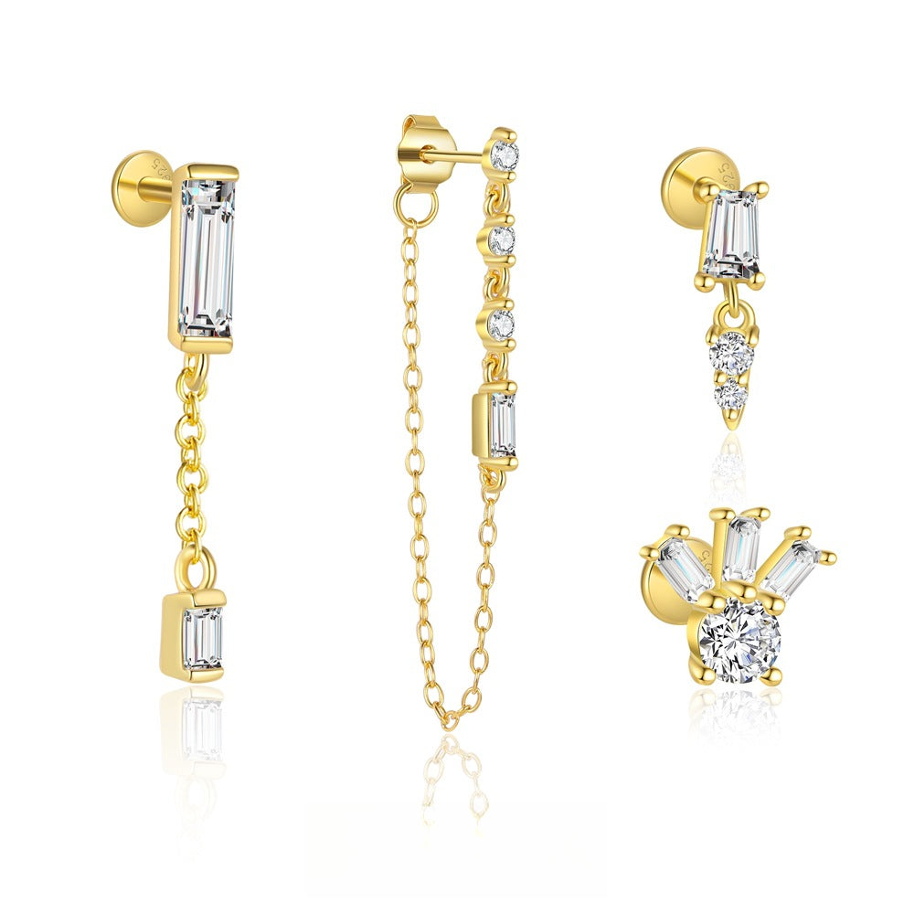 S925 Sterling Silver Geometric Zirconia Earrings for Women