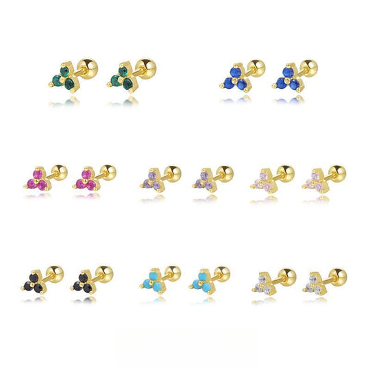 S925 Sterling Silver Triangle Colored Zirconia Stud Earrings