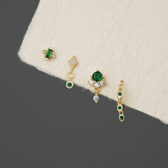 S925 Sterling Silver Green Zirconia Fashion Earrings for Women