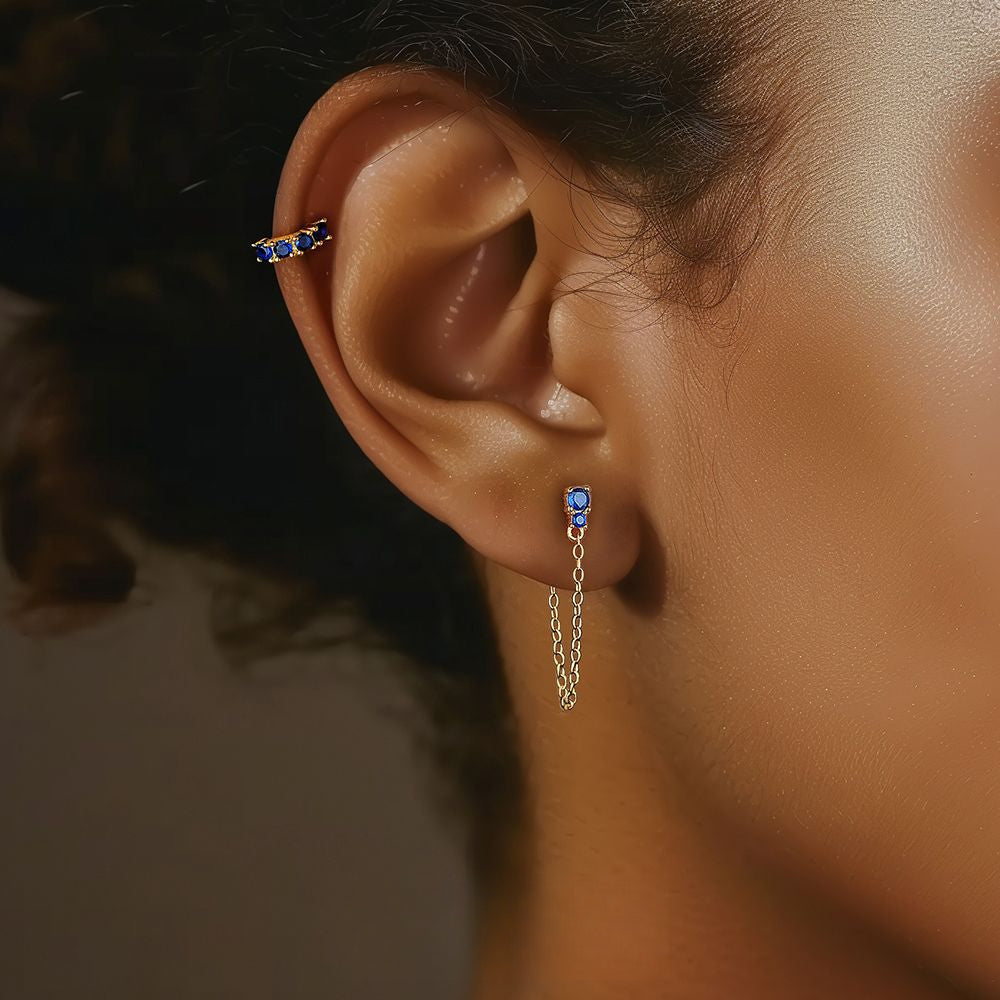 S925 Sterling Silver Geometric Blue Zirconia Piercing Earrings for Women