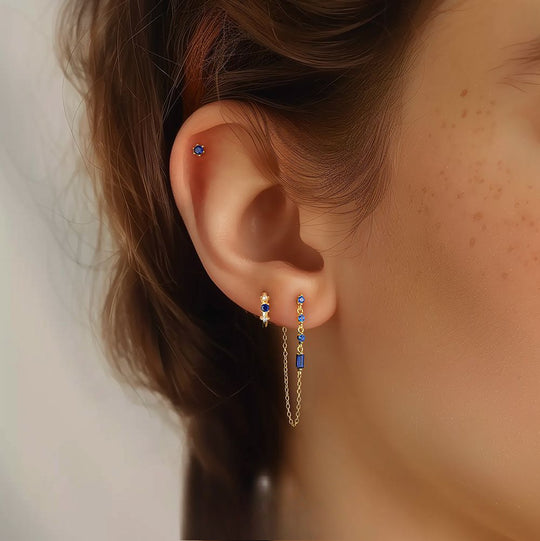 S925 Sterling Silver with Blue Zirconia Geometric Stud Earrings